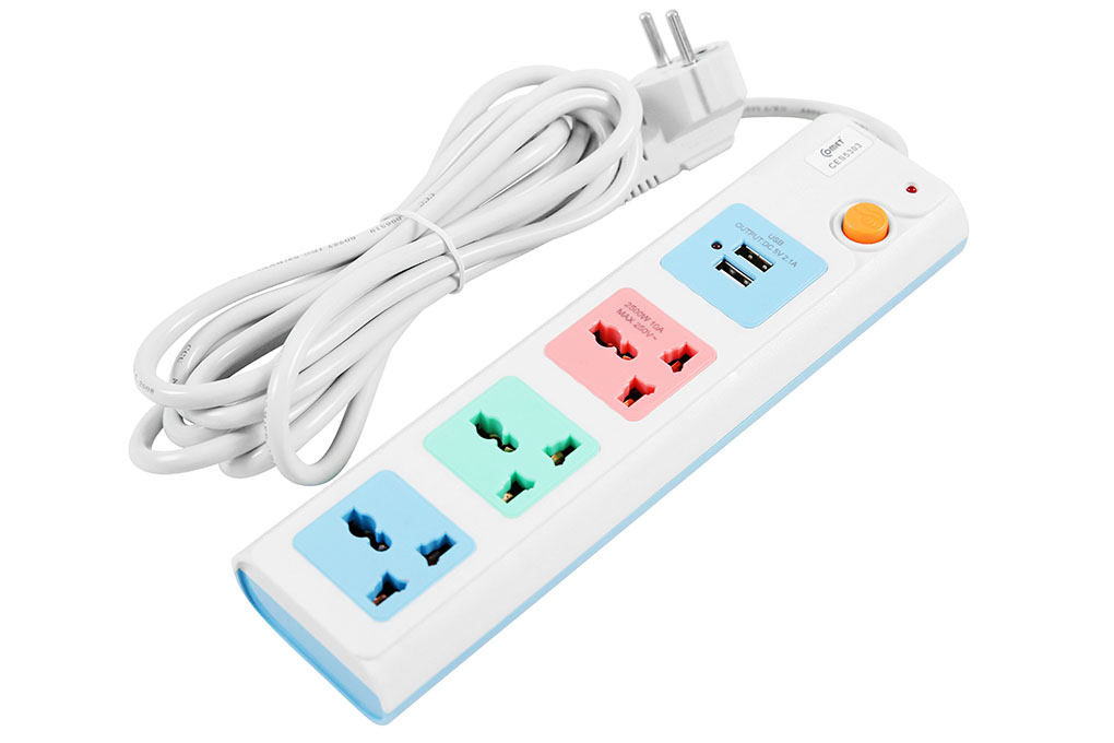 Ổ cắm điện 2 USB 3 lỗ 3 chấu 3m Comet CES5303
