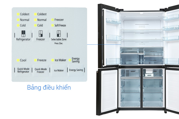 Hitachi R-WB640PGV1(GMG) thuộc dòng tủ lạnh Multidoor hiện đại có bảng điều khiển ở bên trong