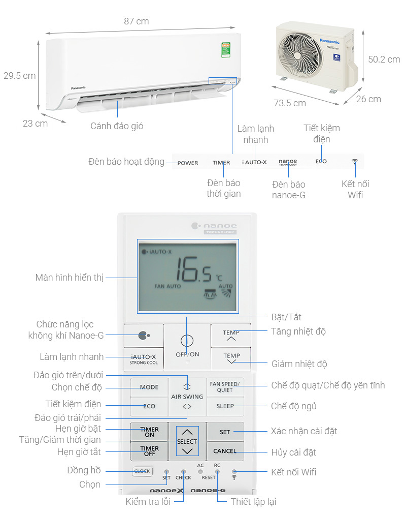 Cấu tạo máy lạnh Panasonic Inverter 1 HP CU/CS-XU9XKH-8 