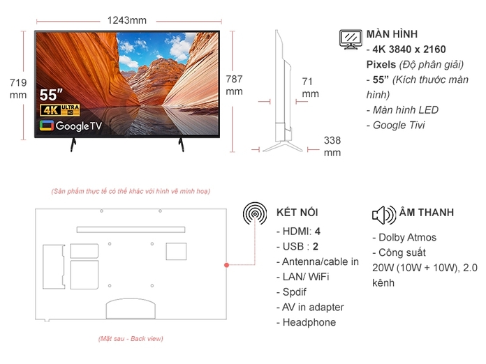 Thông số Android Tivi Sony 4K 55 inch KD-55X80J (Model 2021)