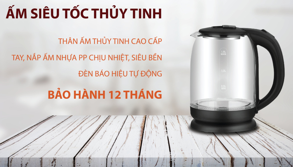 Ấm siêu tốc thủy tinh Goldsun GKT2601G 