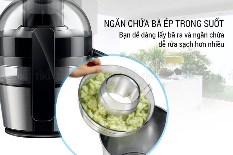 Máy ép trái cây Philips HR1863 có ngăn chứa bã trong suốt, tiện dụng