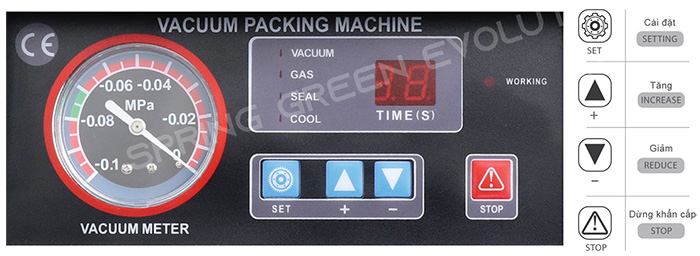 Các nút điều khiển của máy hút chân không VCC04