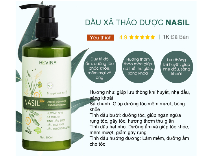 Công dụng của dầu xả thảo dược Nasil bồ kết