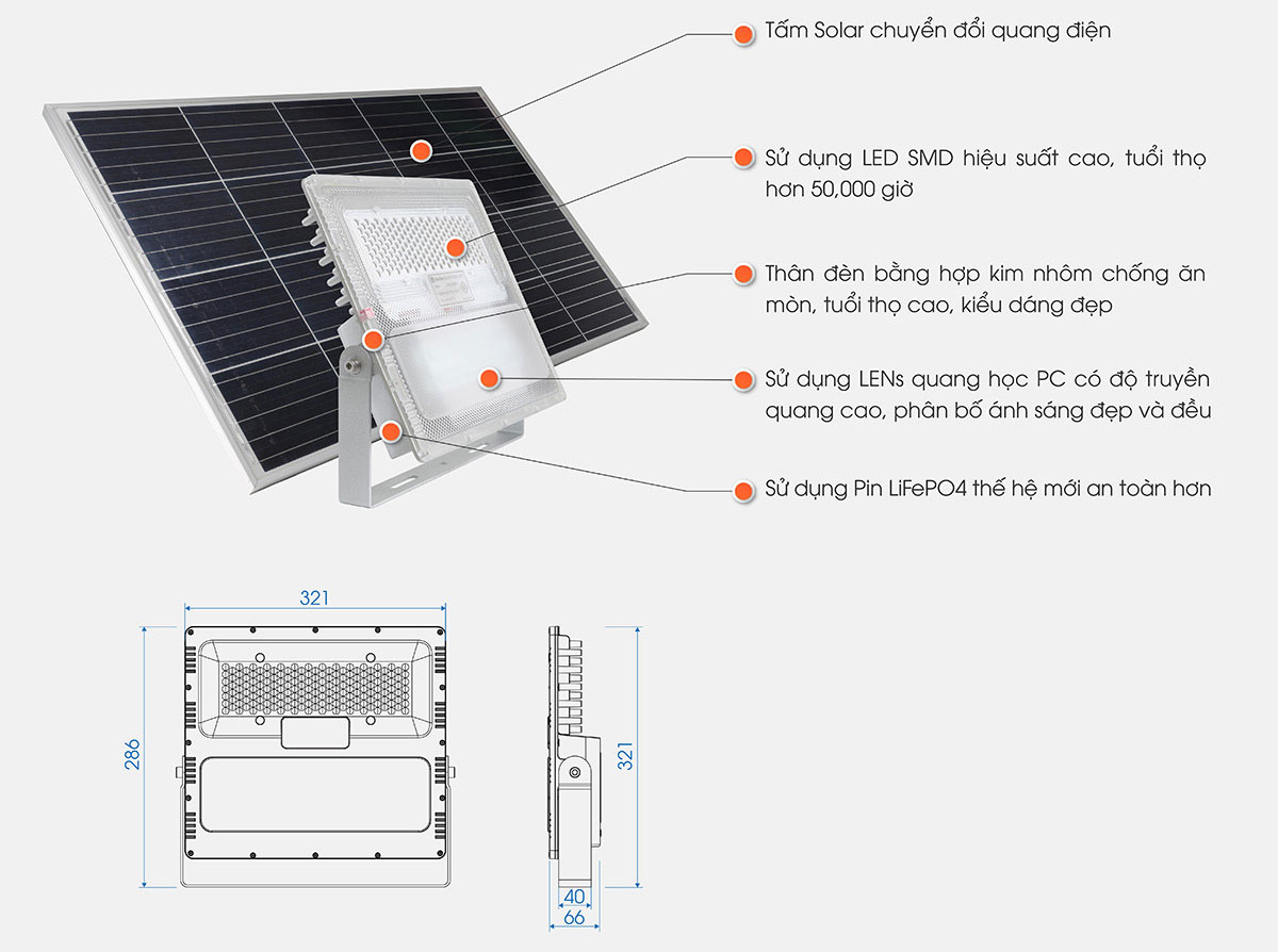 Cấu tạo của đèn pha năng lượng mặt trời