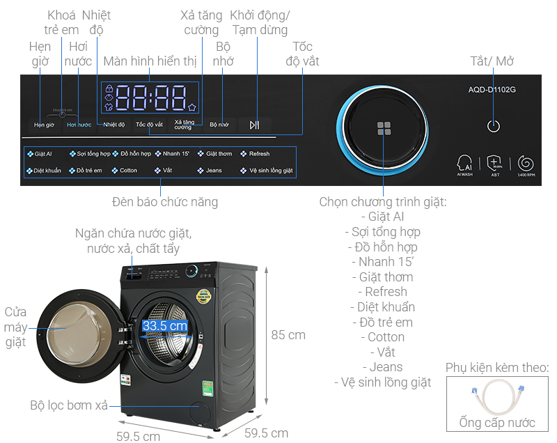 Tổng quan máy giặt AQD-D1102G BK