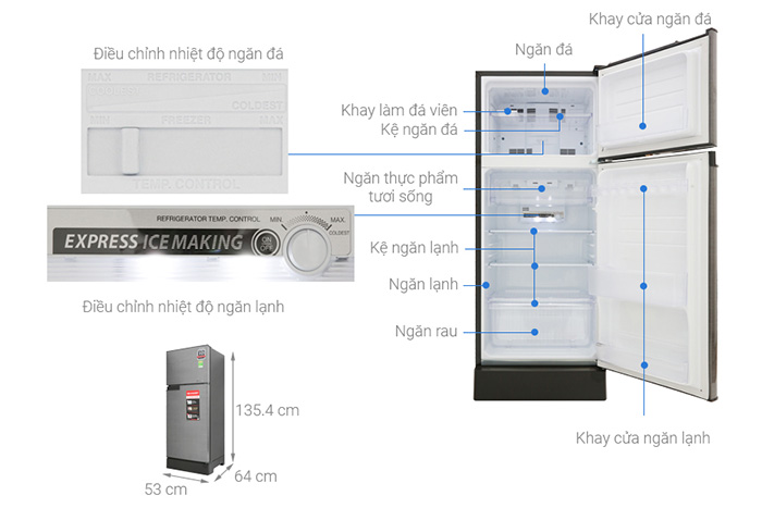 Cấu tạo của tủ lạnh 2 cánh Inverter Sharp SJ-X196E-DSS