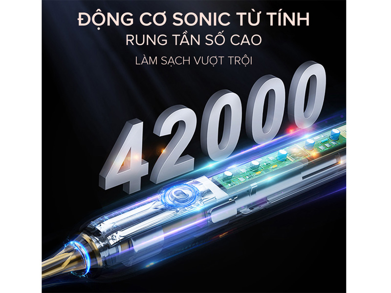 Tần số hoạt động đạt 42.000 lần/phút đánh bay mọi mảng bám