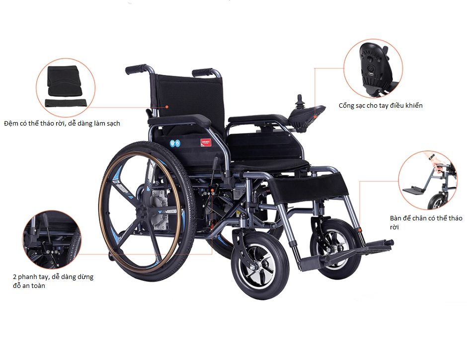 Xe lăn điện vành đúc bánh đặc COLOR 180K (WC2410ZTL)