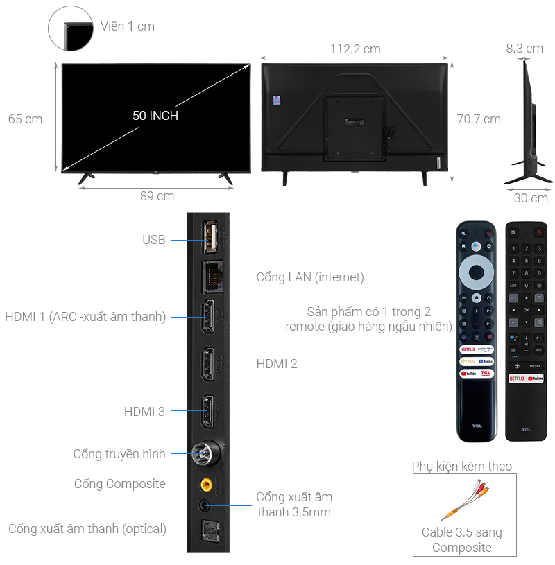 Cấu tạo của tivi TCL 50P615