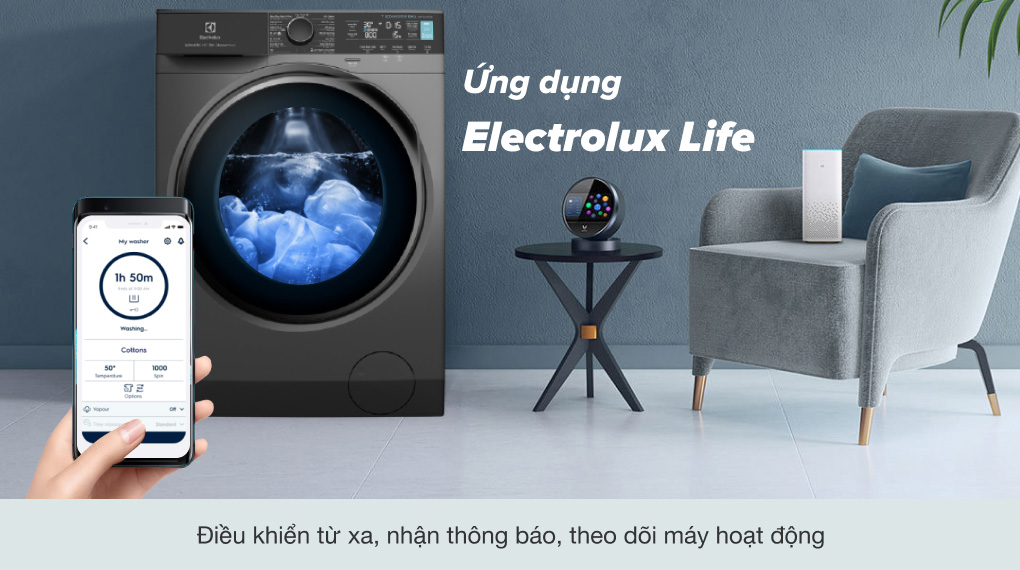 Máy giặt lồng ngang Electrolux EWF1142R7SB có thể điều khiển máy giặt từ chính chiếc smartphone