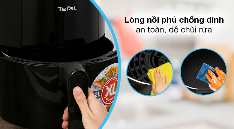 Lòng nồi chiên không dầu Tefal EY201815 có tráng lớp chống dính an toàn