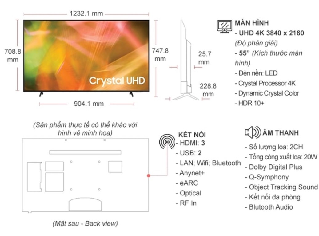 Thông số tivi Samsung UA55AU8000KXXV