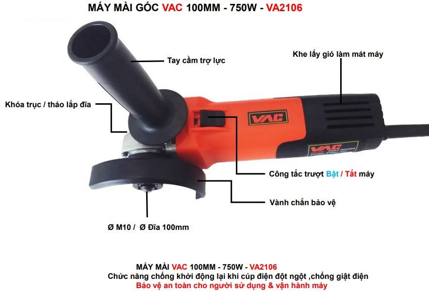 Cấu tạo của máy mài góc VA2106 