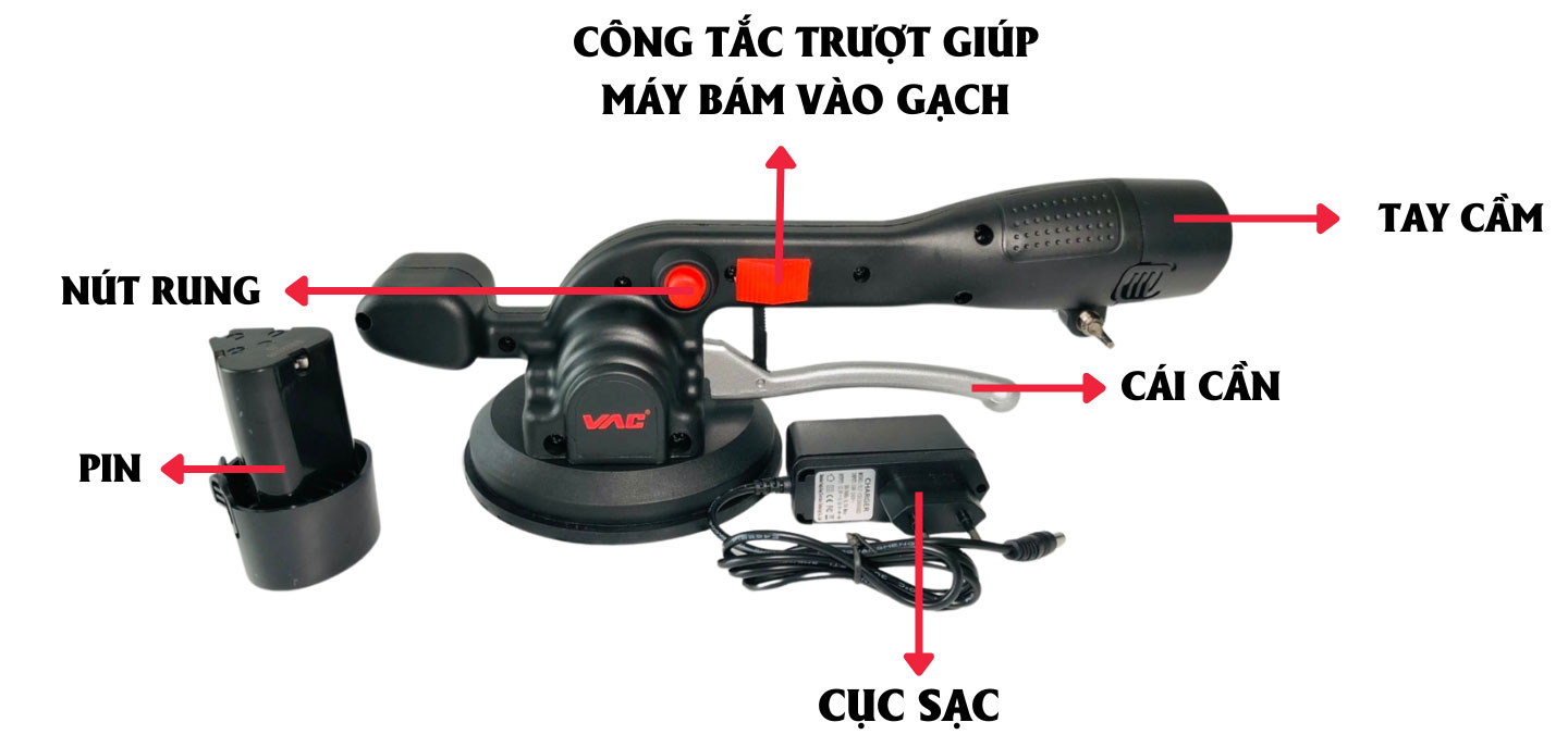 Cấu tạo máy rung hút gạch lát nền 12V VA8301