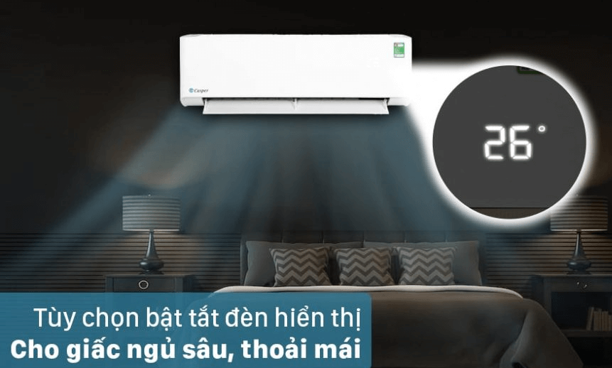 Điều hòa Casper GC-09IS32 có thể điều chỉnh bật, tắt đèn hiển thị nhiệt độ