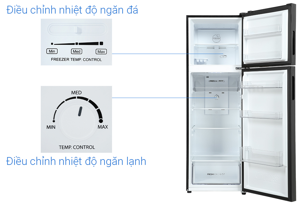 AQUA AQR-T299FA FB có bảng điều khiển chỉnh nhiệt độ cho ngăn mát và ngăn đá