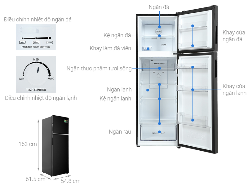 Cấu tạo của Tủ lạnh AQUA Inverter 283 lít AQR T299FA FB