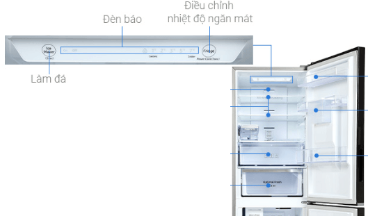 Tủ lạnh Samsung RB30N4190BU có bảng điều khiển nút nhấn dễ sử dụng