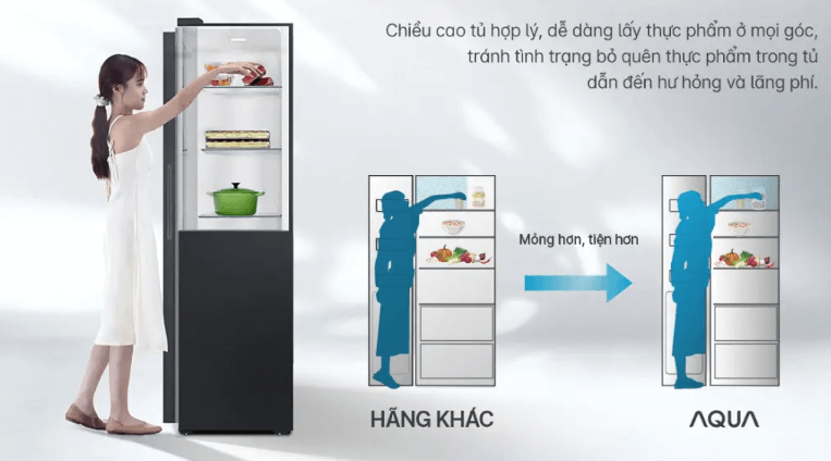 Tủ lạnh Aqua S480XA BL có chiều cao hợp lý