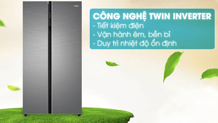 Tủ lạnh Aqua S480XA ứng dụng công nghệ Twin Inverter tiết kiệm điện năng, hoạt động êm ái