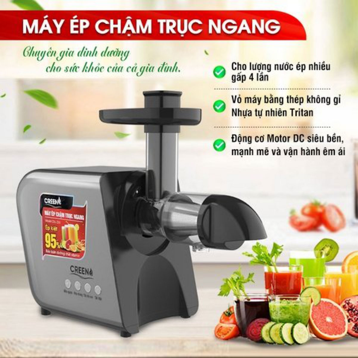 Thiết kế nổi bật của máy ép chậm trục ngang