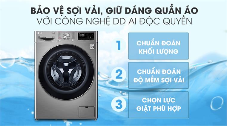 Máy giặt LG FV1408S4V tích hợp công nghệ AI DD bảo vệ sợi vải