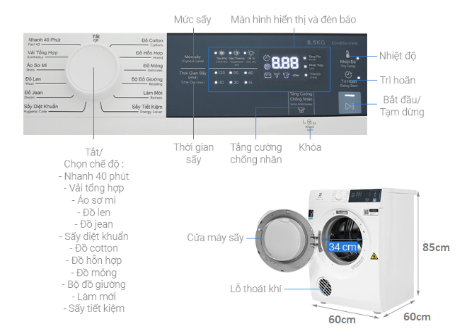 Cấu tạo của máy sấy Electrolux EDV854J3WB