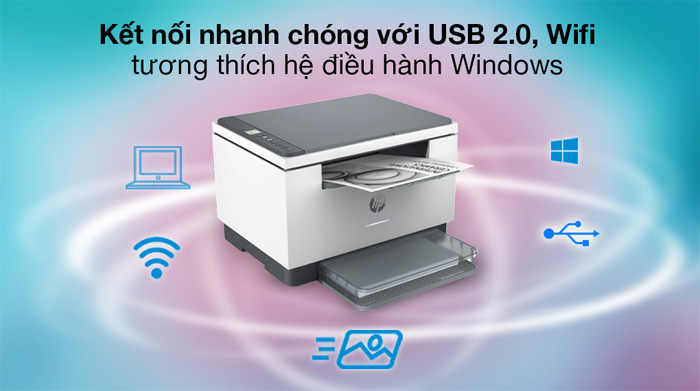 Máy in HP Laserjet MFP M236DW (9YF95A) có khả năng kết nối không dây và có dây tiện lợi 