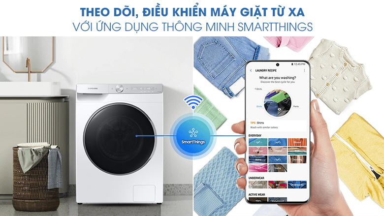 Máy giặt Samsung WW10TP44DSH/SV có thể kết nối với điện thoại