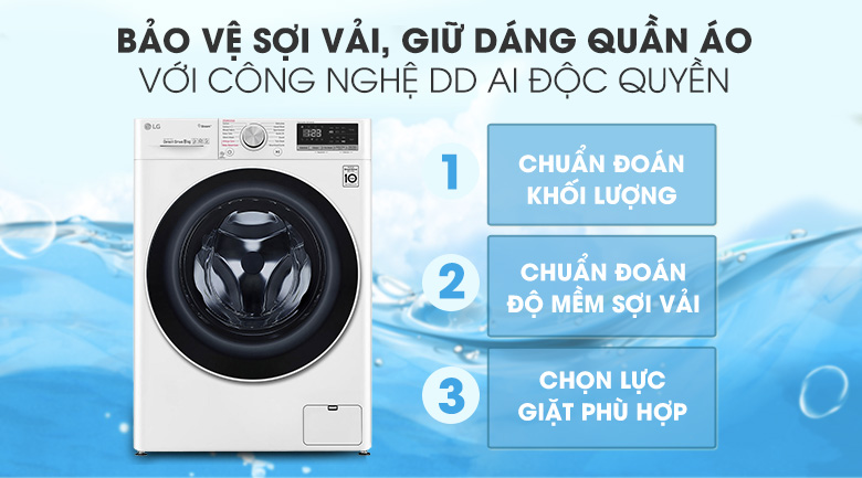 Máy giặt LG 8.5kg FV1408S4W tích hợp công nghệ AI DD