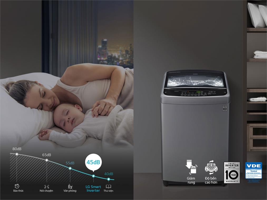 Máy giặt LG Inverter 15.5 Kg T2555VSAB sử dụng công nghệ Smart Inverter tiết kiệm điện đến 36%