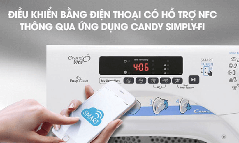 Điều khiển máy sấy Candy CSE-V9DF-S bằng Smartphone có hỗ trợ NFC thông qua ứng dụng Candy Simply-FI