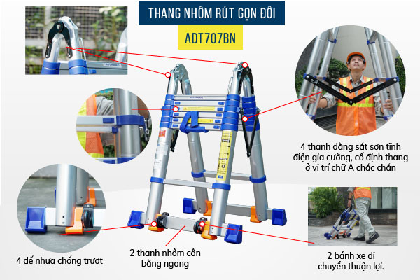 thang nhôm rút gọn chữ A Advindeq ADT707BN