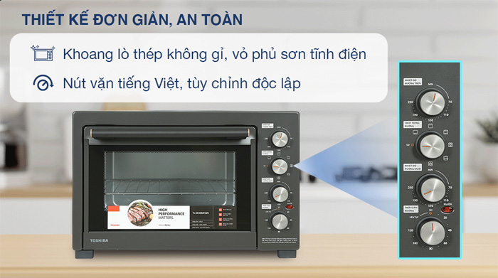 Lò nướng Toshiba TL-MC40EZF(GR) có thiết kế hiện đại, sang trọng