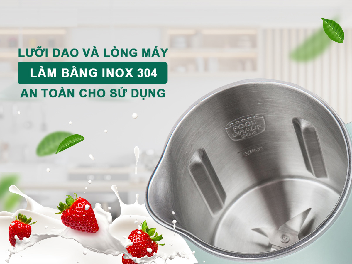 Bộ phận tiếp xúc thực phẩm được làm từ inox 304 siêu an toàn