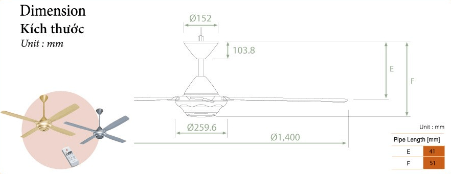 Cấu tạo của quạt trần KDK M56XR