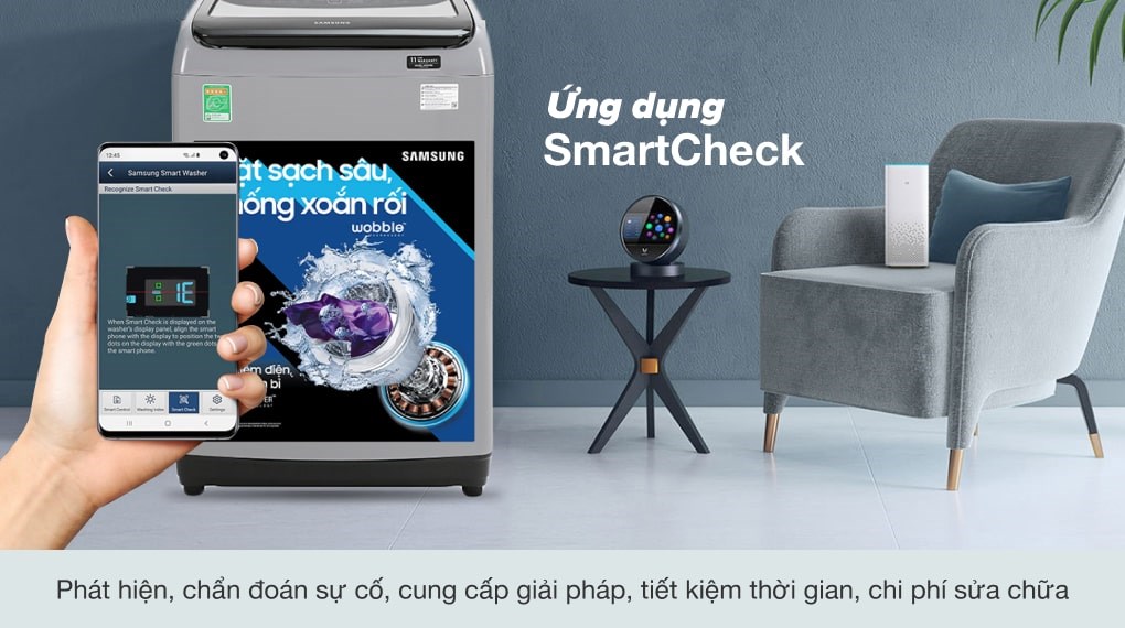 Tính năng SmartCheck tiện dụng trên máy giặt Samsung WA85T5160BY/SV