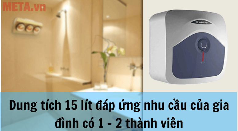 Bình nóng lạnh Ariston Blue 15R 2.5 FE có dung tích bình chứa 15 lít, phù hợp với gia đình có 1 - 2 thành viên