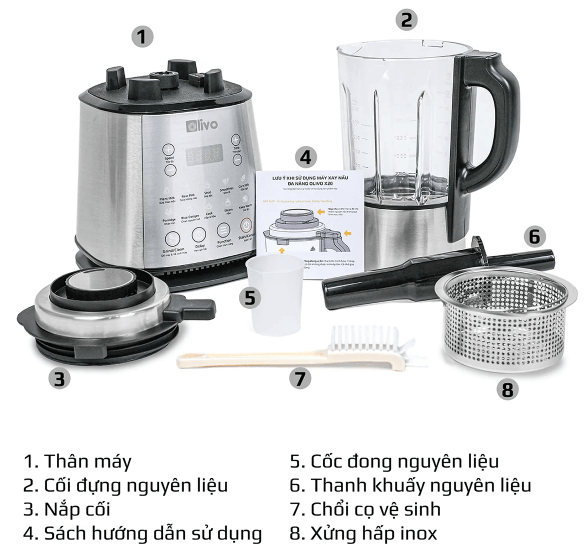 Các bộ phận của máy xay nấu đa năng OLIVO X20