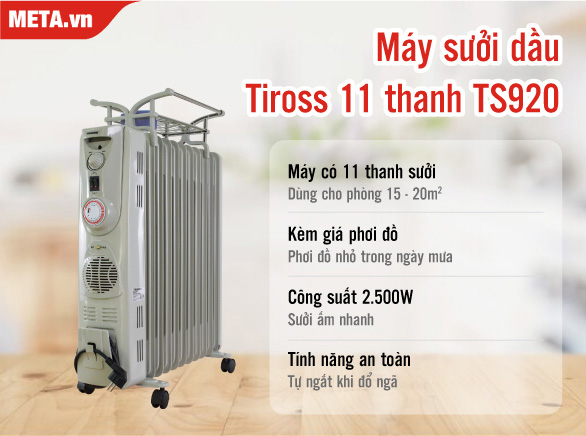 Máy sưởi dầu Tiross 11 thanh TS920 sở hữu nhiều ưu điểm nổi bật