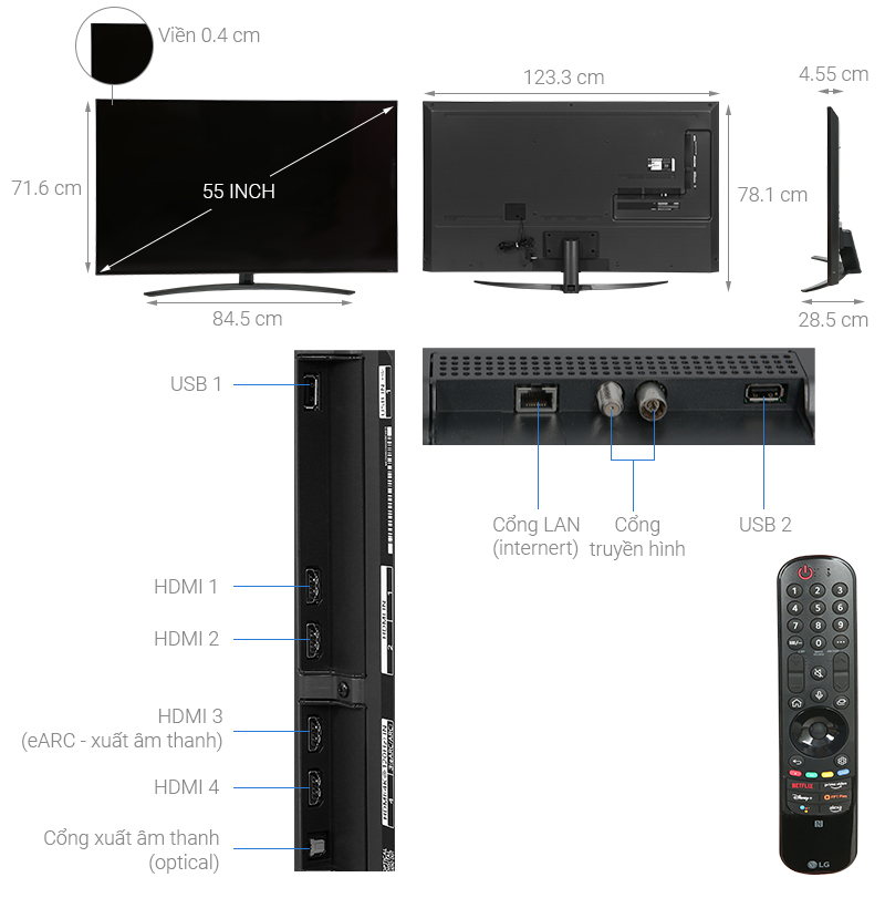 Cấu tạo của tivi LG 55QNED86SQA