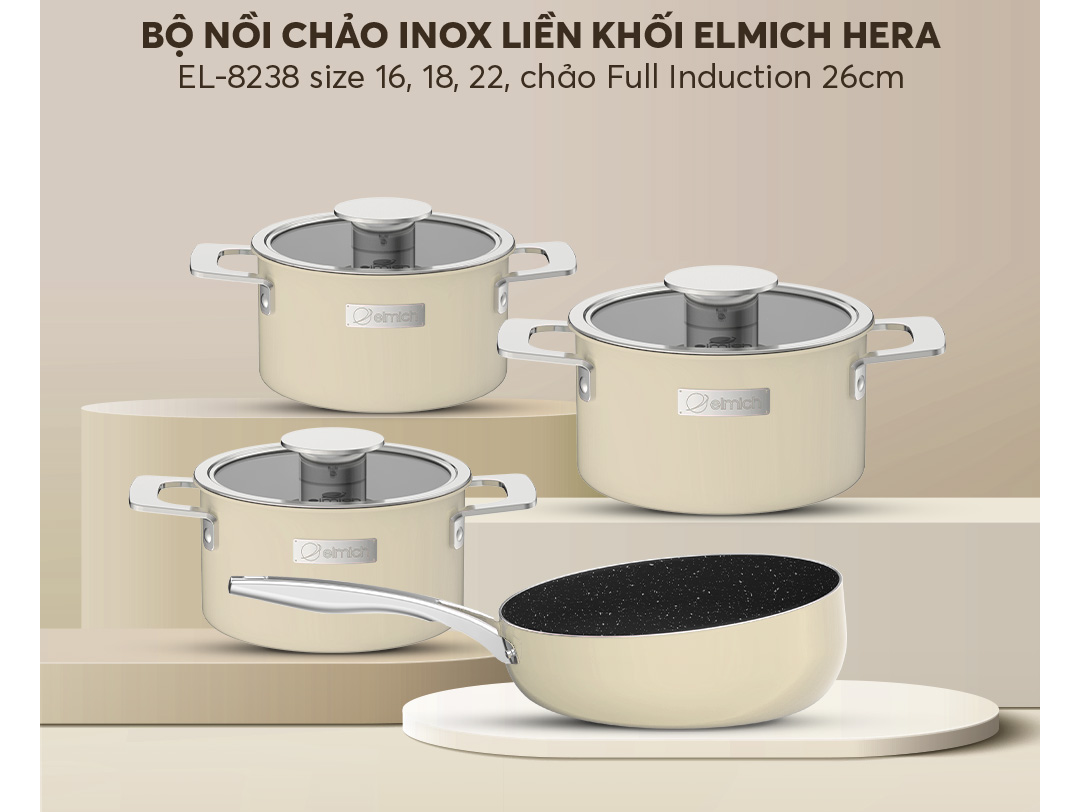 Bộ nồi Inox liền khối Elmich Hera EL-8238