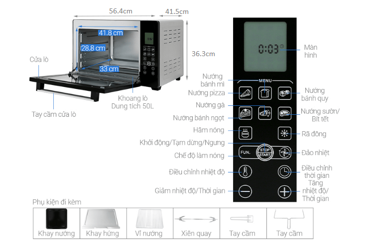 Cấu tạo lò nướng 50 lít Sanaky VH-5088S2D