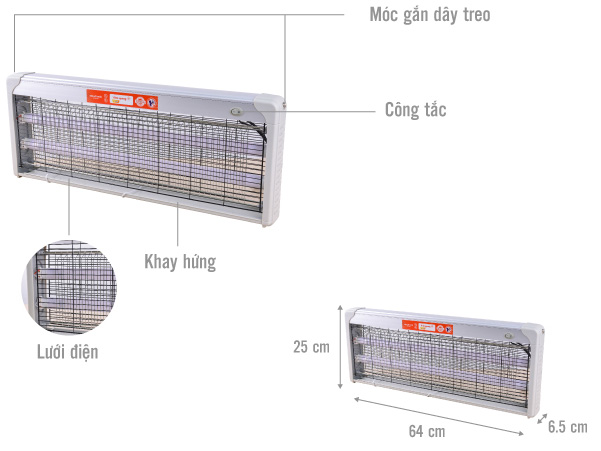 Cấu tạo, kích thước đèn bắt muỗi Điện Quang ĐQ EML04L