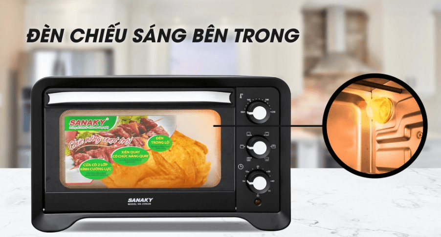 Lò nướng thùng Sanaky 80L 809S2D có đèn chiếu sáng