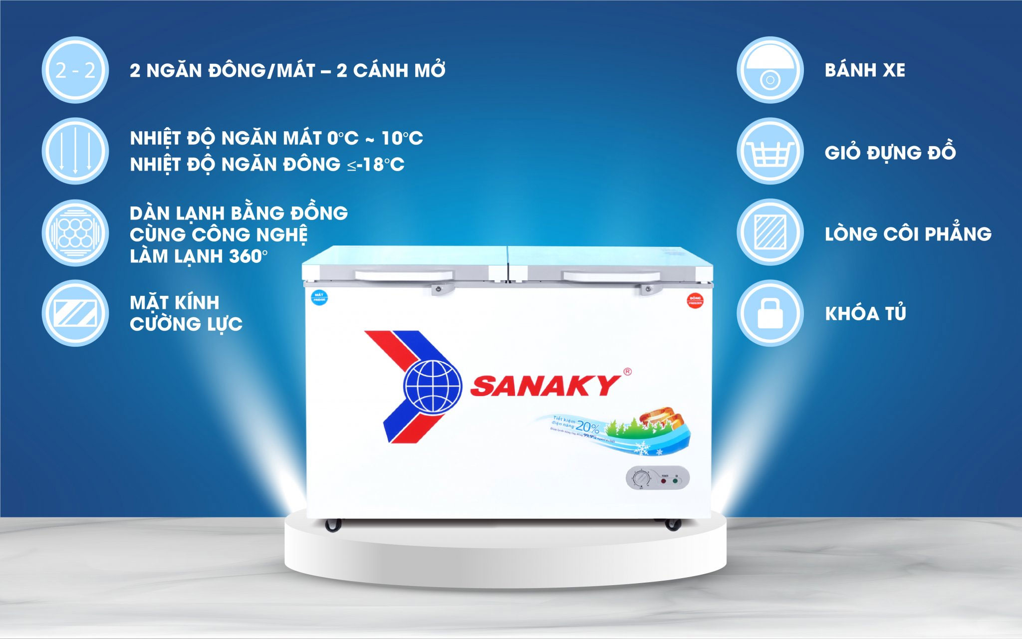 Tủ đông mặt kính cường lực Sanaky VH-3699W2KD