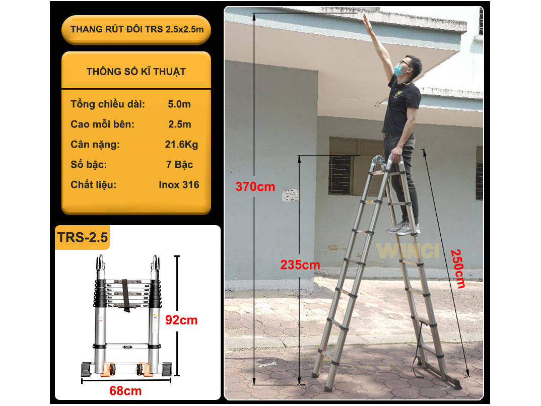 Thang rút đôi inox Winci TRS-2.5