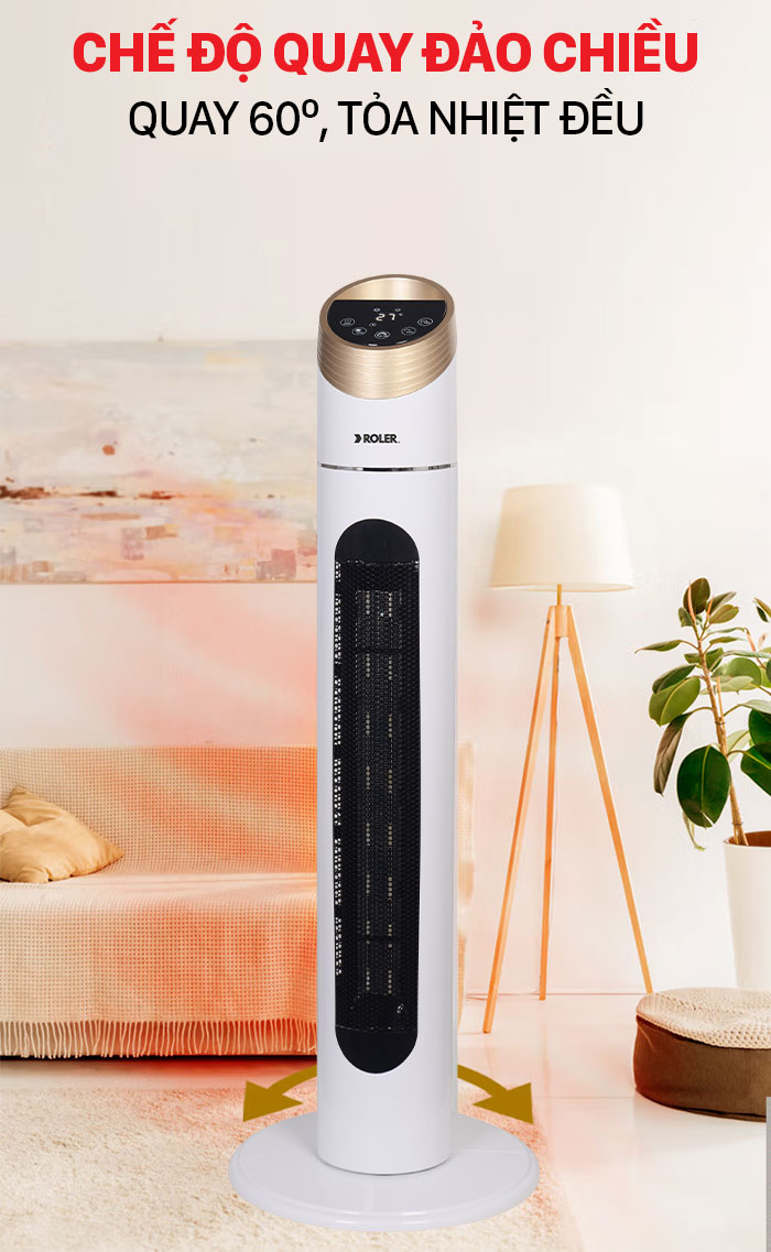 Quạt sưởi gốm Roler RC-2122R còn có khả năng quay đảo chiều 60 độ
