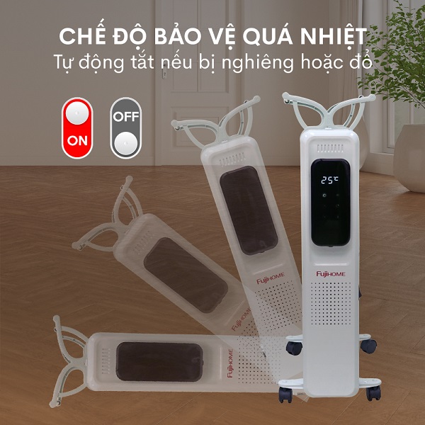 Lò sưởi dầu OH8613 được trang bị tính năng tự ngắt khi nghiêng đổ